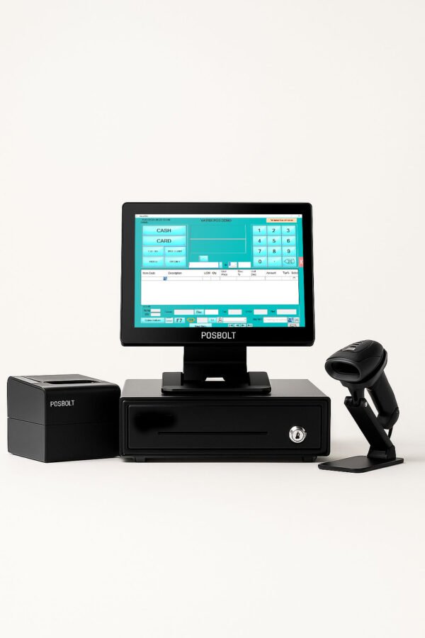 POSBOLT Retail POS System VFD(Core I5, 8GB RAM, 256GB SSD, 15-inch touch Display )